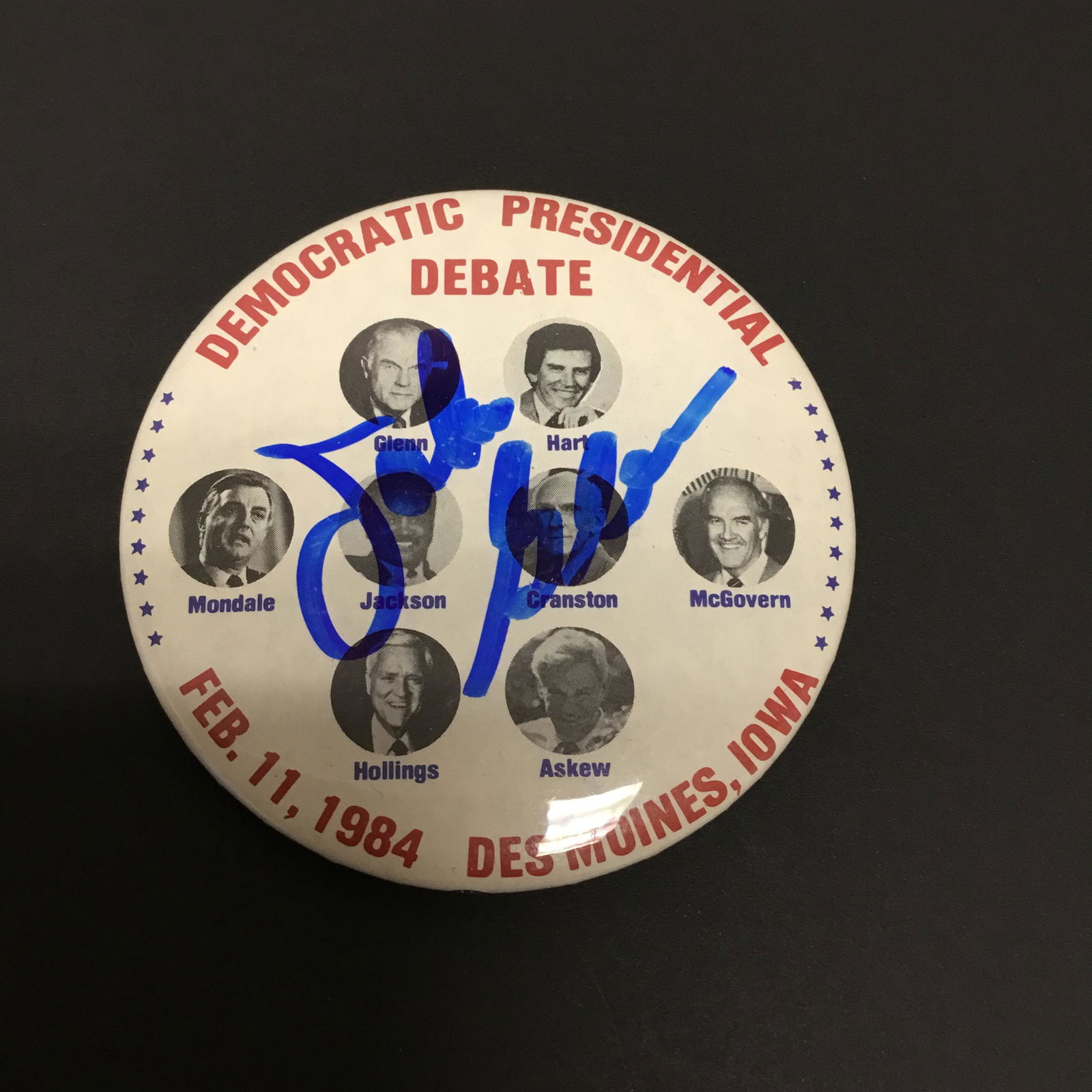 John Glenn Autographed Democratic Debate 84 Pin (1 of 1)