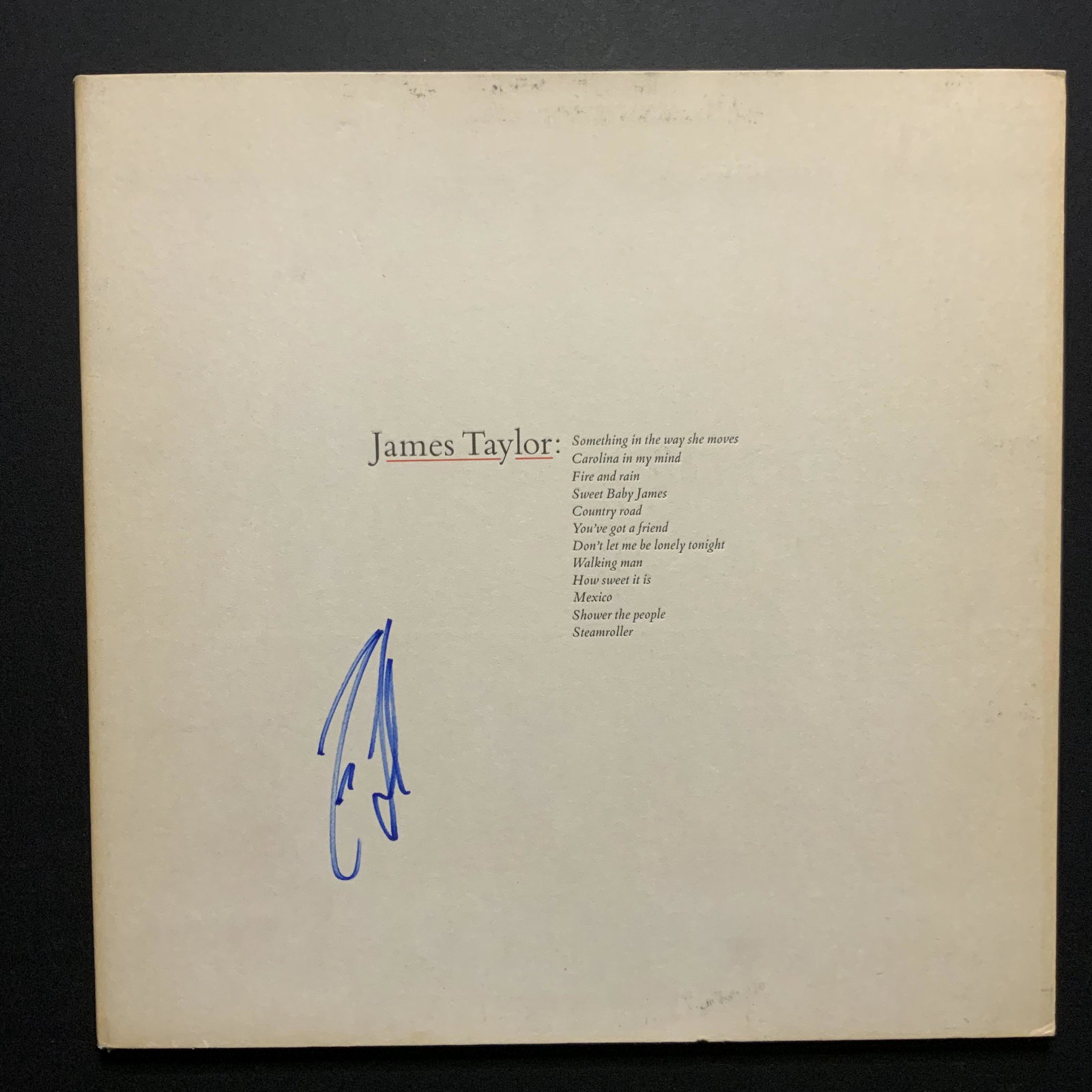 James Taylor Autographed Album Cover Only: Ask any and all questions before bidding. All framed items take 2 weeks for framing. We ship every day. Once invoice is paid items usually ship within 4 days of payment, unless it is a framed item. So