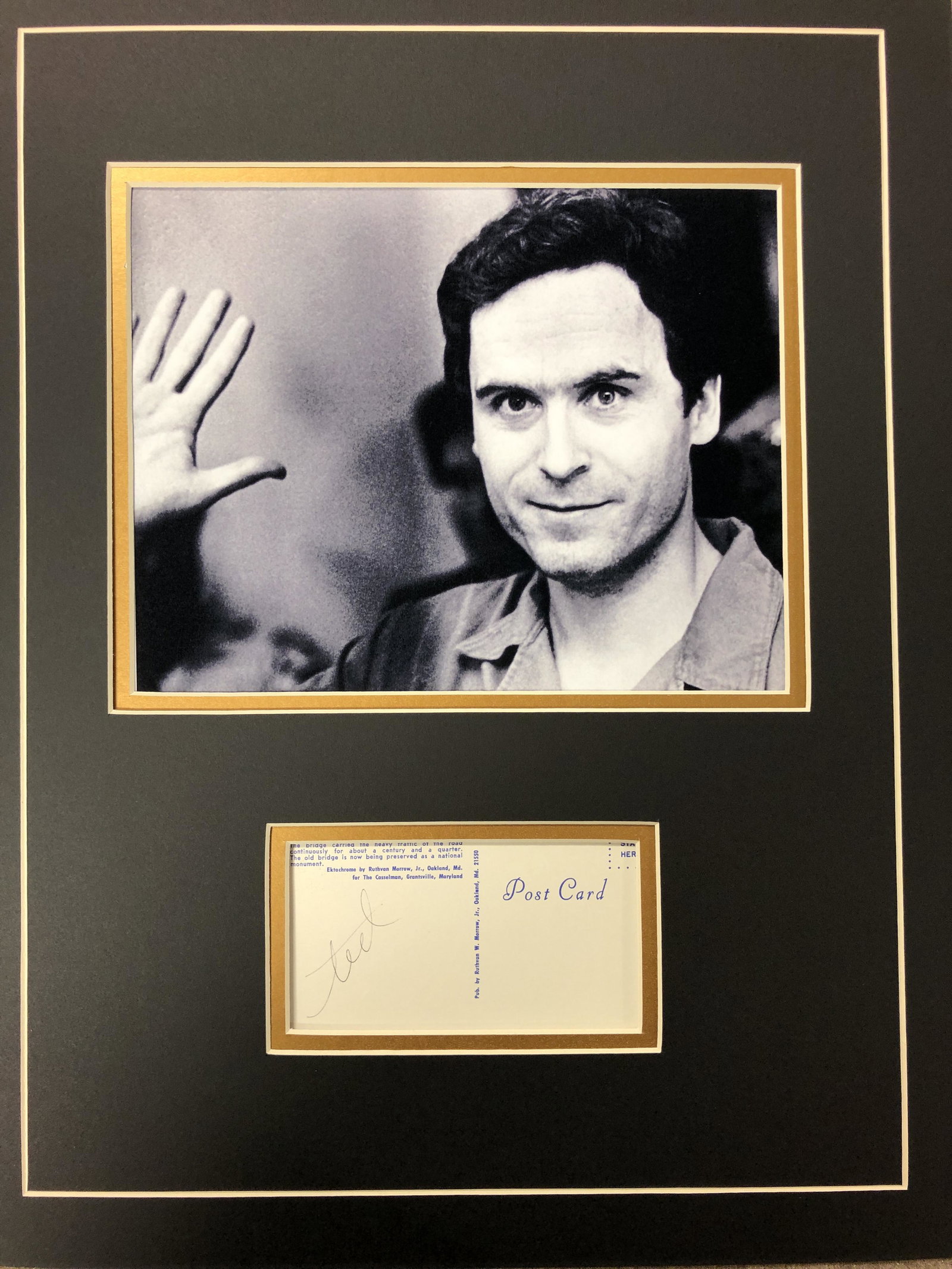 Ted Bundy Autographed Post Card Display (1 of 1)