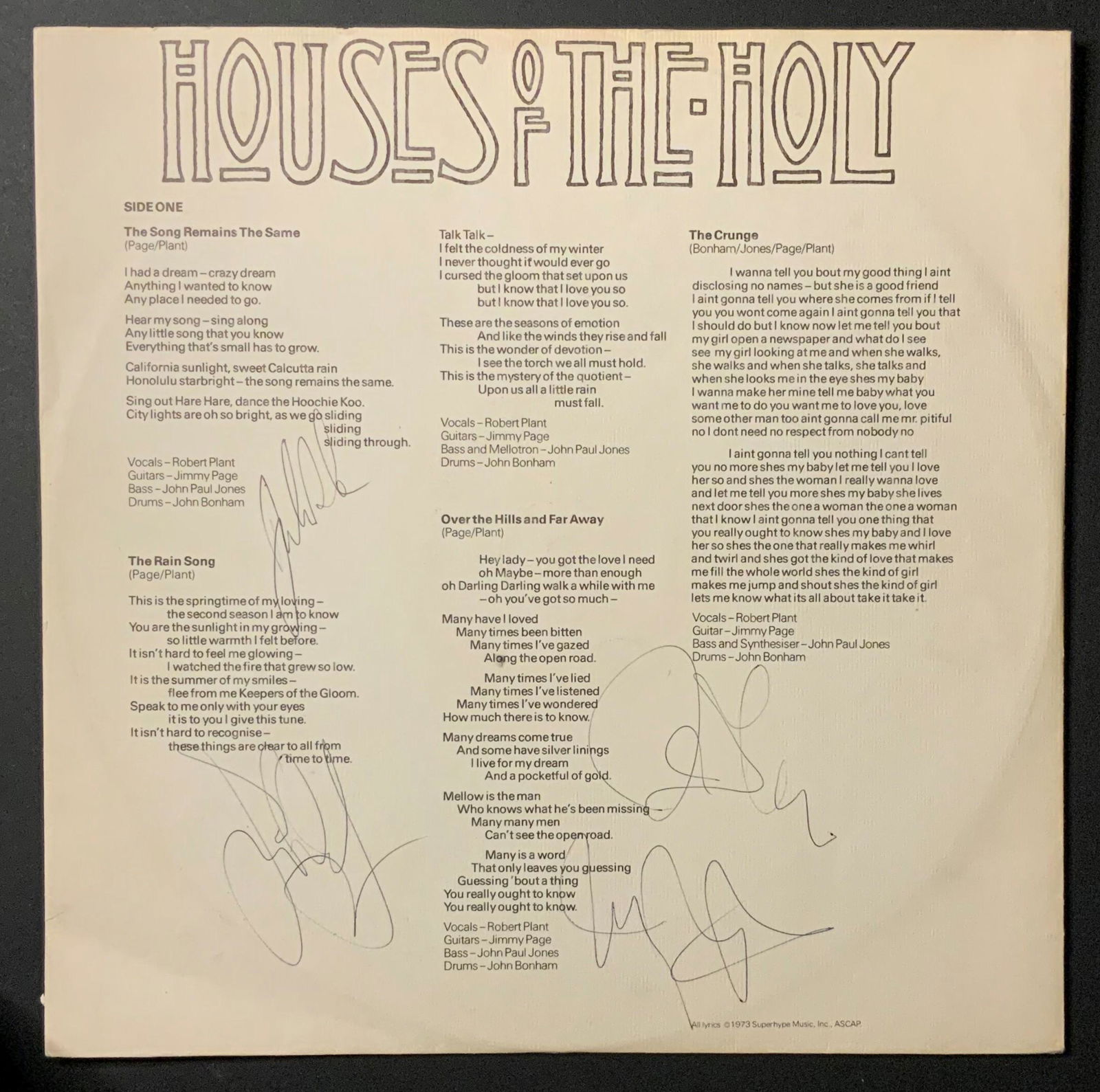 Led Zeppelin Autographed Album inner sleeve (1 of 1)