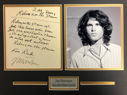 Jim Morrison RARE Handwritten Lyrics Autographed: Ask any and all questions before bidding. Signed album covers are not guaranteed to have vinyl record included, if curious email support@iczauctions.com to inquire . All framed items take 2 weeks for