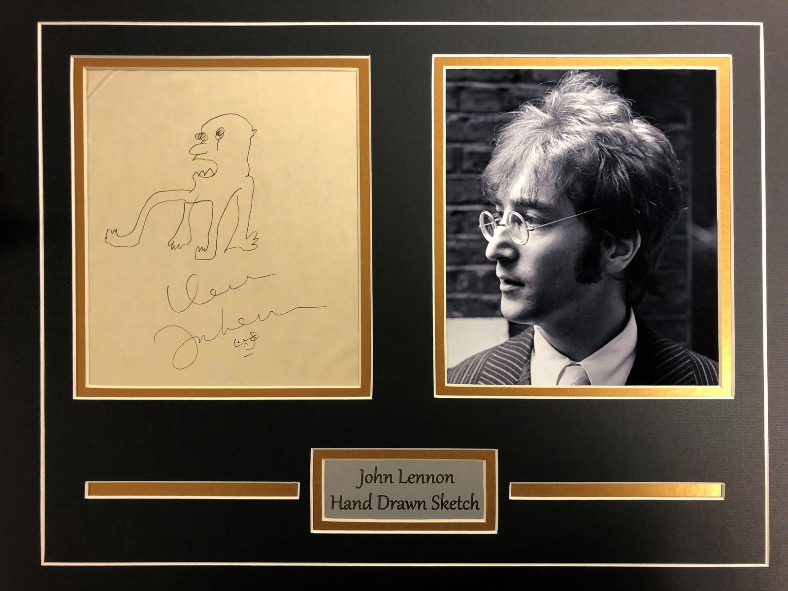 John Lennon RARE Autographed Hand Drawn Sketch Display (1 of 1)