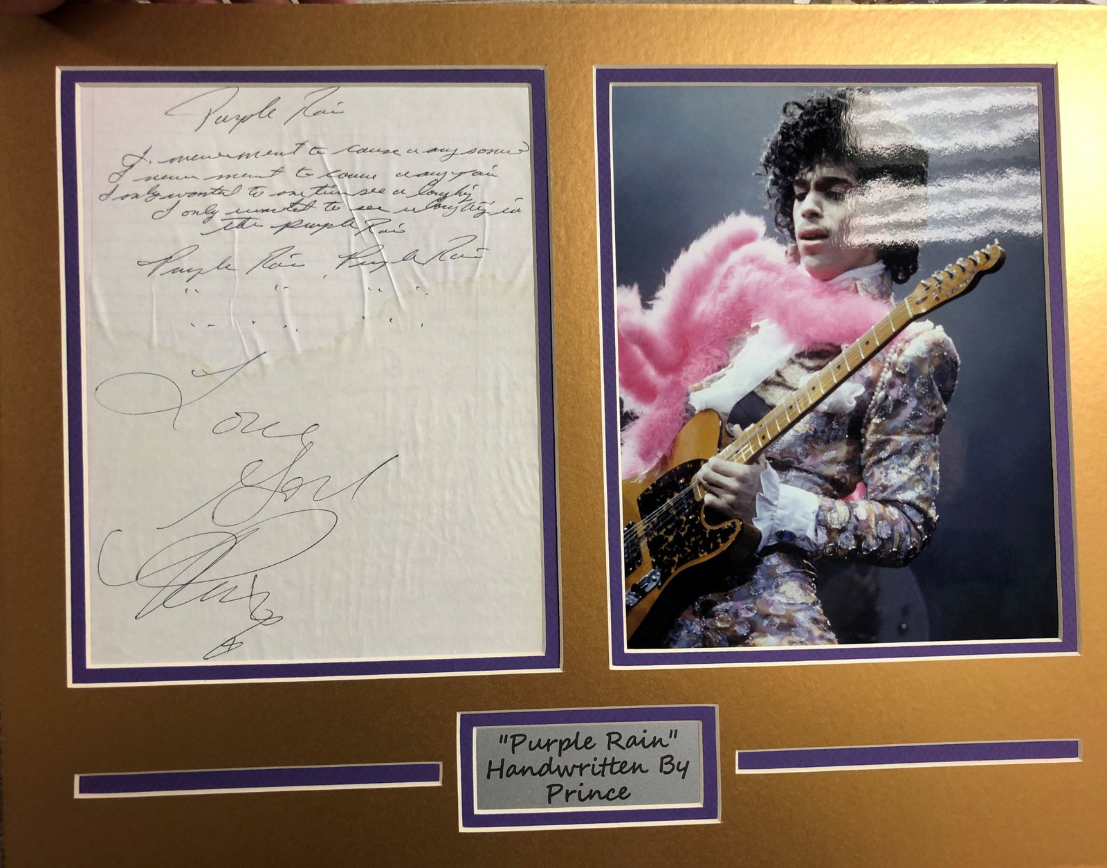 Prince RARE Handwritten Lyrics Autographed  Display (1 of 1)