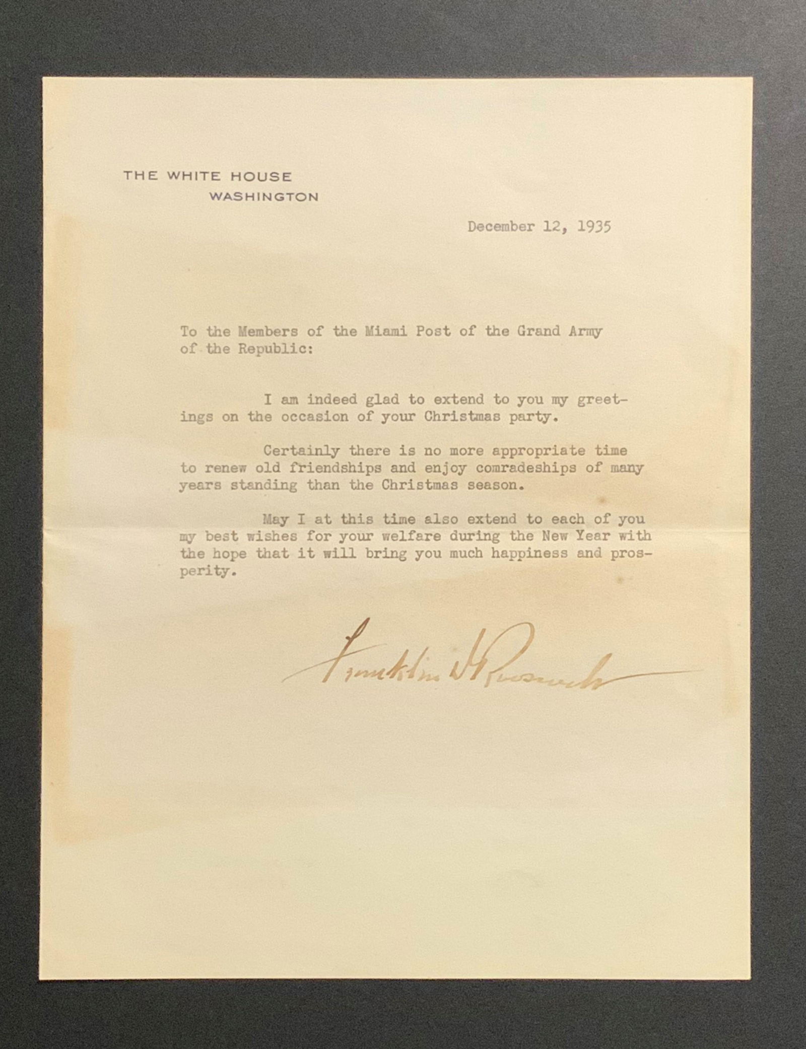 Franklin Roosevelt Signed Letter (1 of 1)