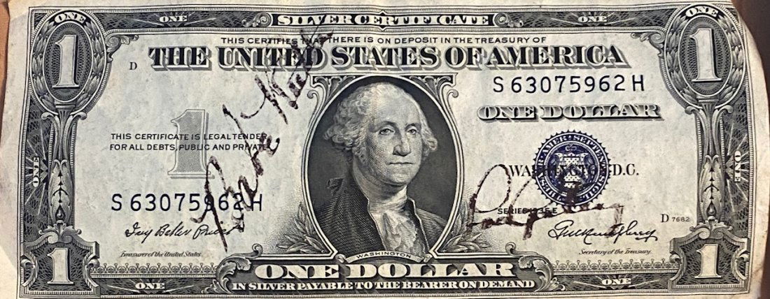 BABE RUTH LOU GEHRIG AUTOGRAPHED $1 BILL!!! (1 of 1)