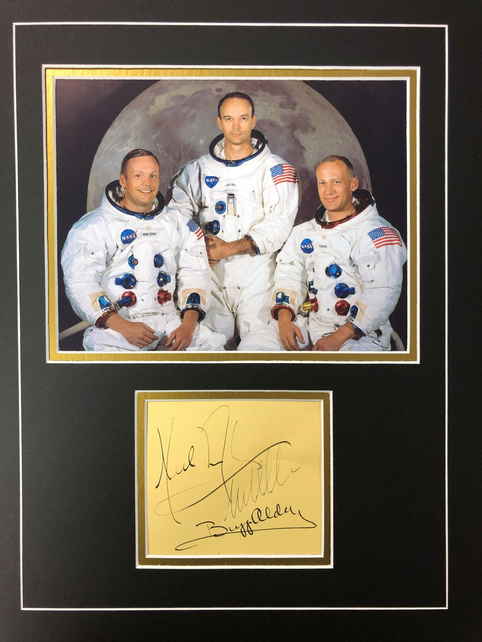 Armstrong, Aldrin, and Collins Cut Autographed Display (1 of 1)
