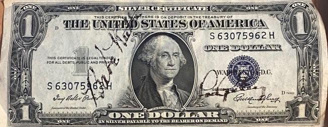 Babe Ruth, Lou Gehrig Autographed $1 (1 of 1)