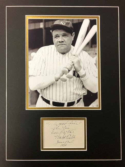 Babe Ruth Autographed Handwritten Dedication Display (1 of 1)