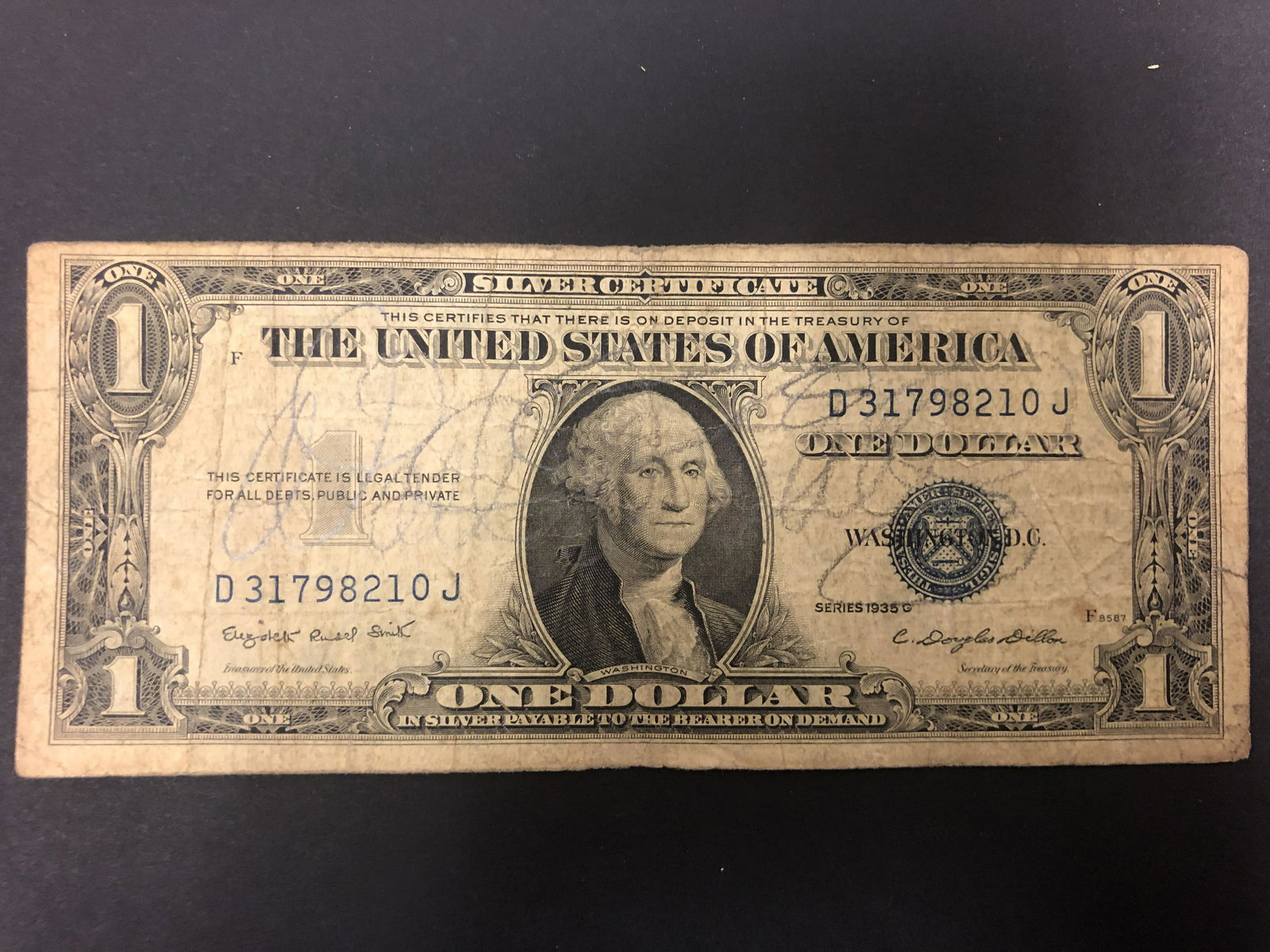 Walt Disney Autographed $1 Silver Certificate (pencil) (1 of 1)