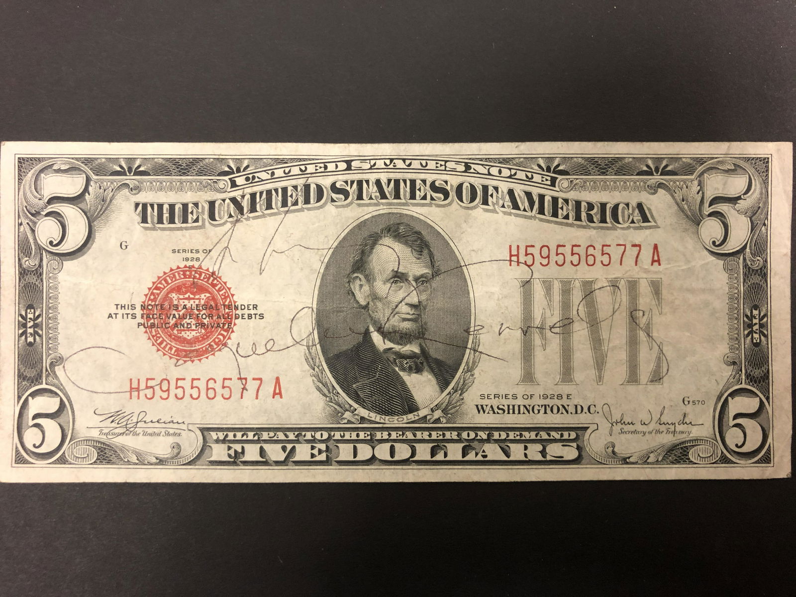 Jackie and JFKAutographed $5 Bill (1 of 1)