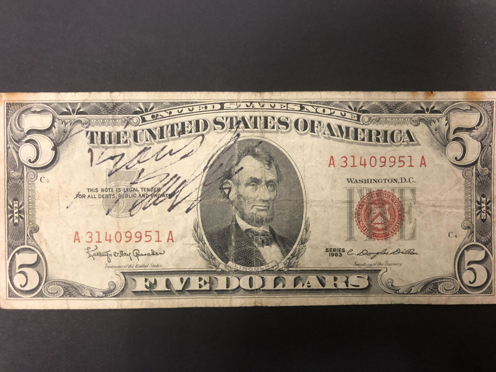 Boris Karloff Autographed $5 Bill (1 of 1)