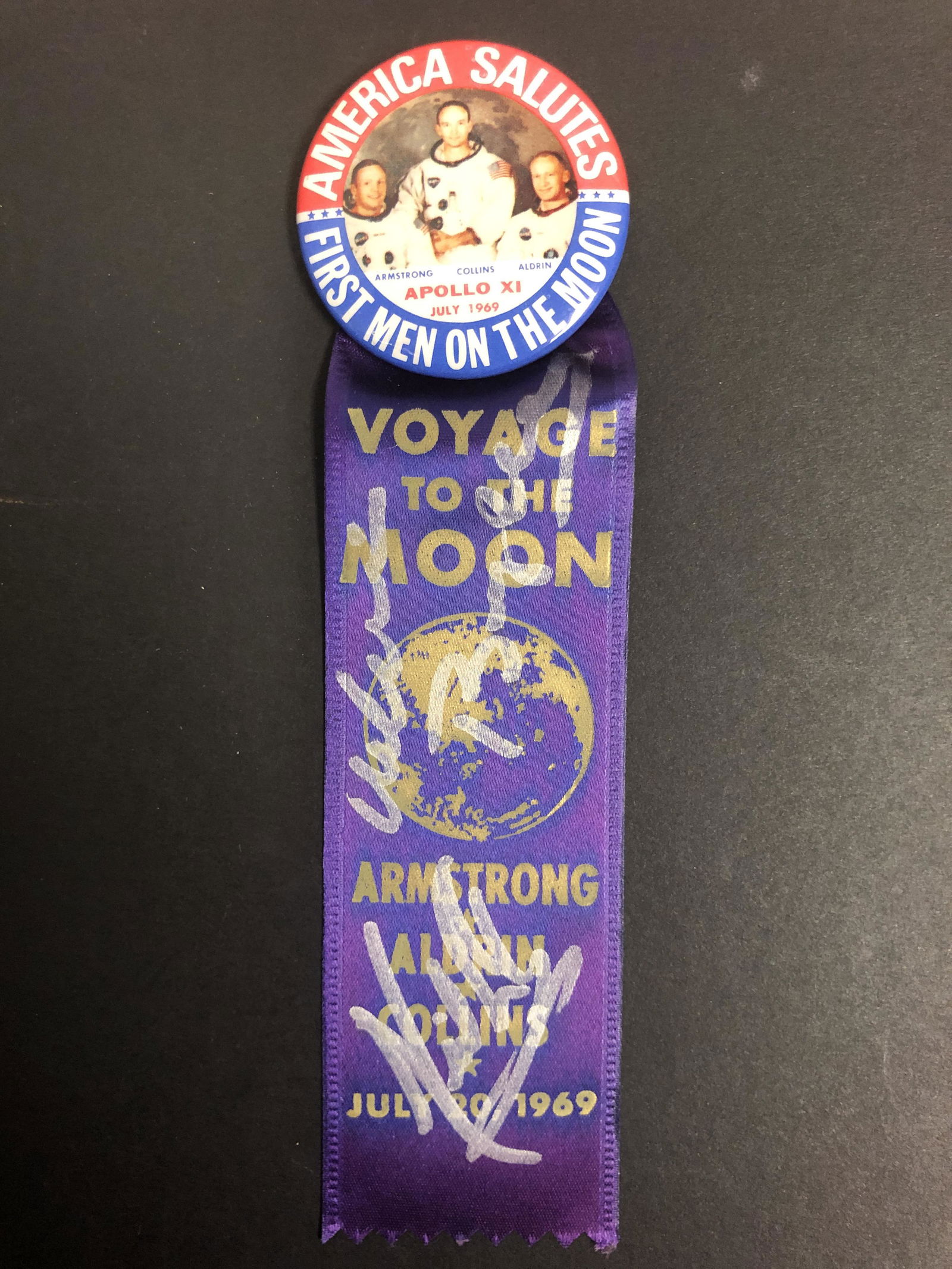 Autographed Apollo 11 Pin and Ribbon, Armstrong, (1 of 1)