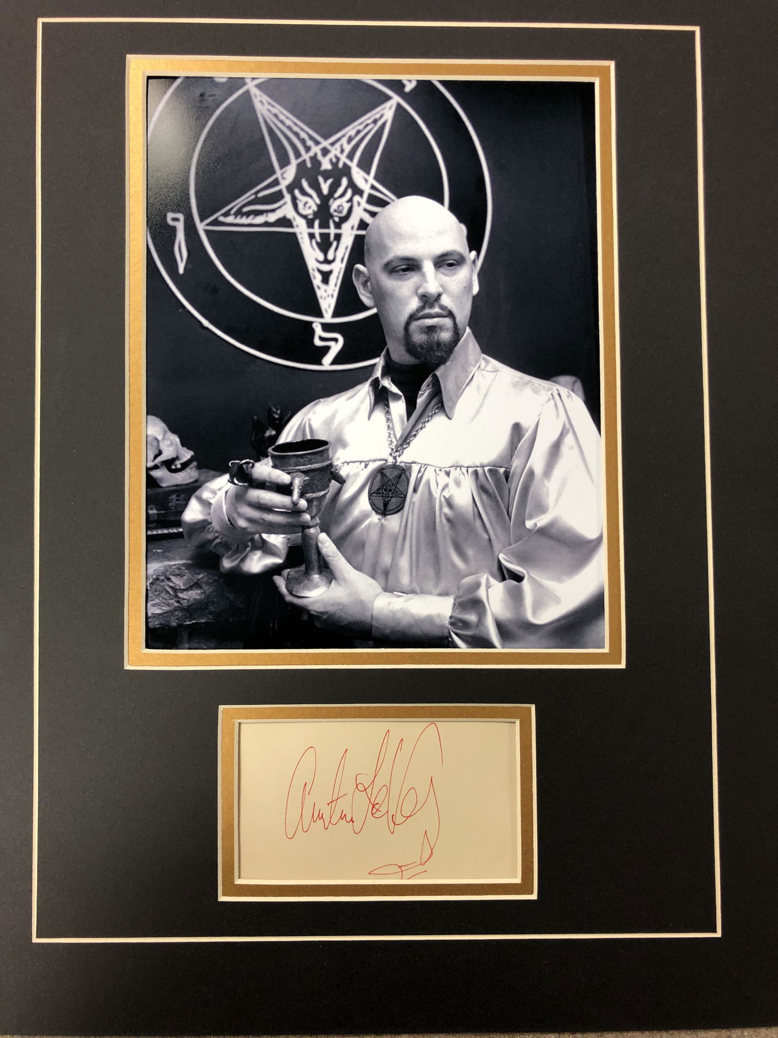 Anton LaVey Autograph Display,MOCK UP, Final product (1 of 1)