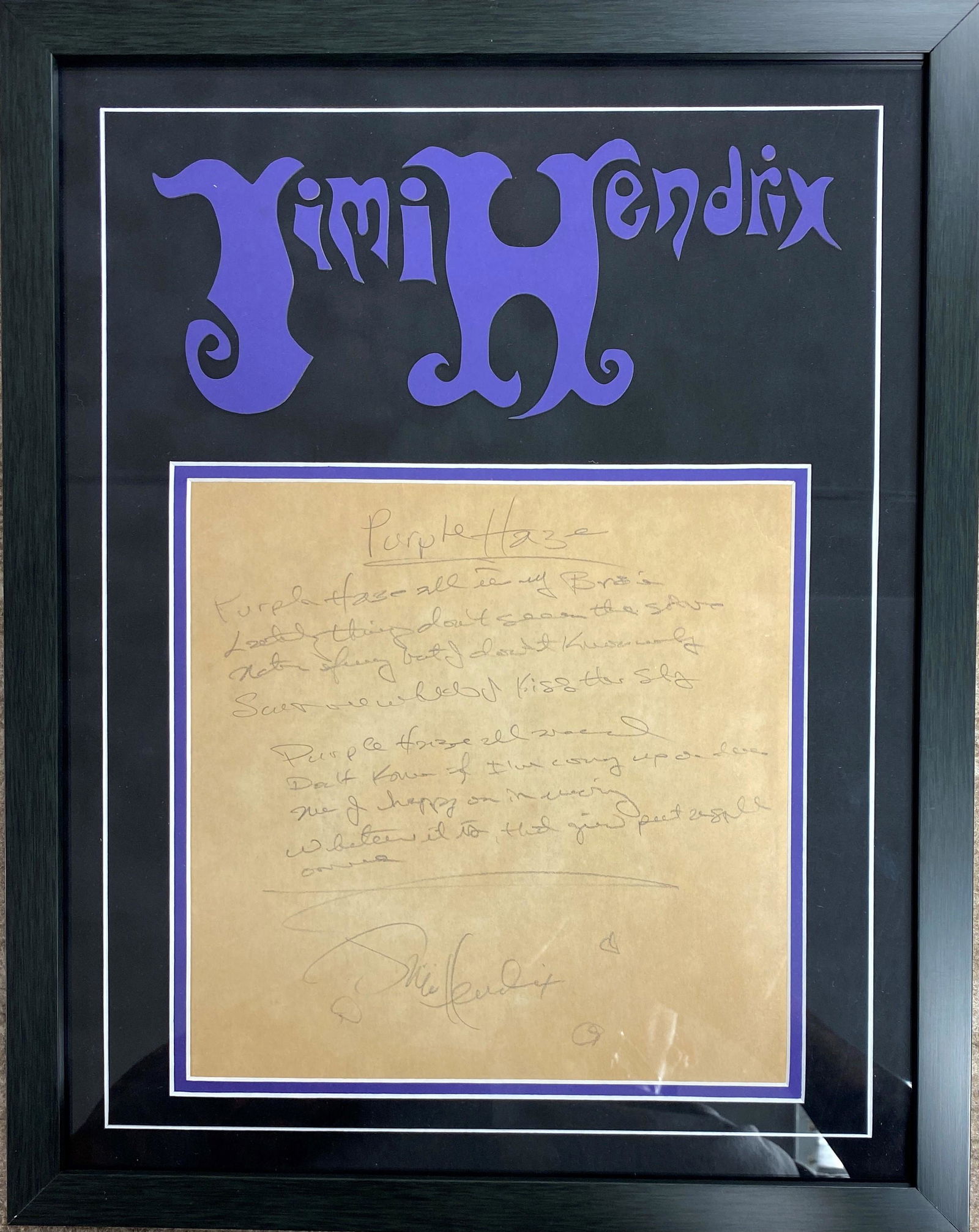 Jimi Hendrix Handwritten Lyrics RARE FRAMED Display (1 of 1)