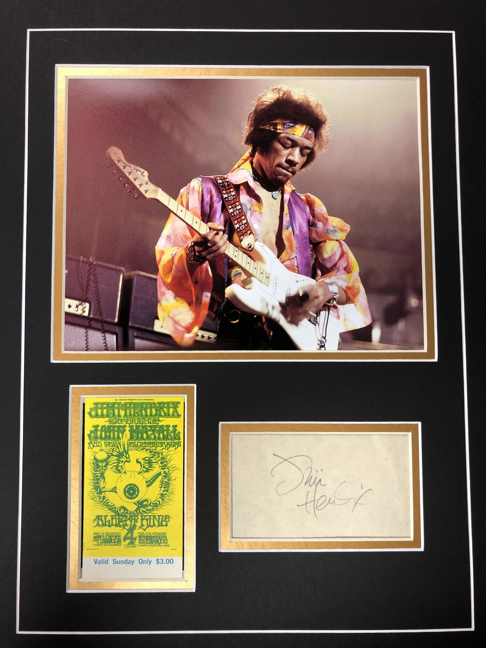 Jimi Hendrix Autograph Display with Original Ticket (1 of 1)