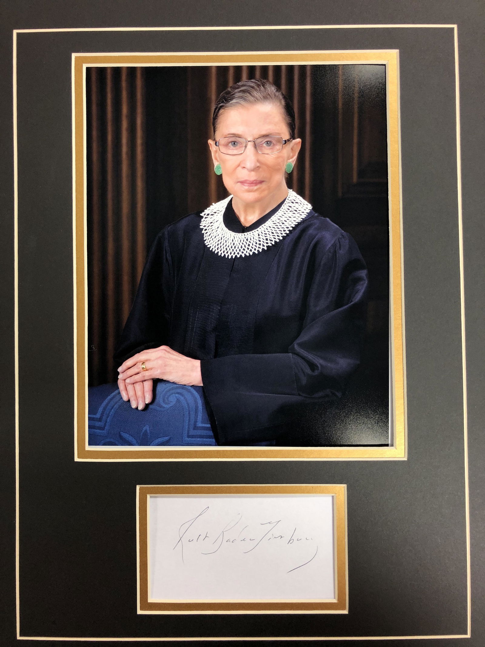 Ruth Bader Ginsburg Autograph Display: Displays are assembled AFTER payment is received, picture is a mock up of finished product. Displays are not framed, and can be framed for a cost. Framed items will state they are framed in the name o