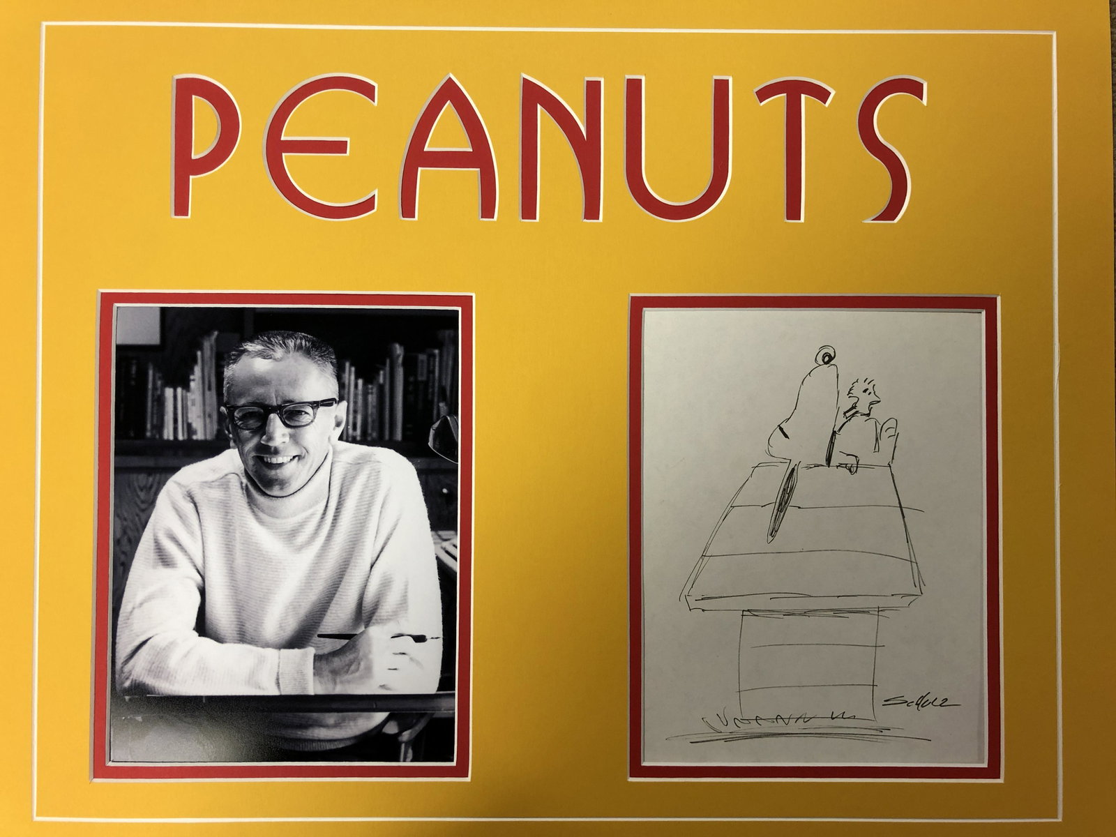 Charles Schulz Signed Hand Drawn Sketch Display (1 of 1)