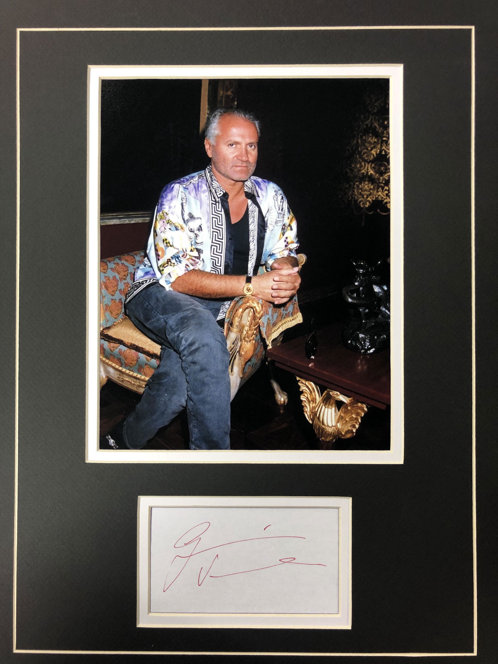 Gianni Versace Autograph Display: Displays are assembled AFTER payment is received, picture is a mock up of finished product. Displays are not framed, and can be framed for a cost. Framed items will state they are framed in the name o