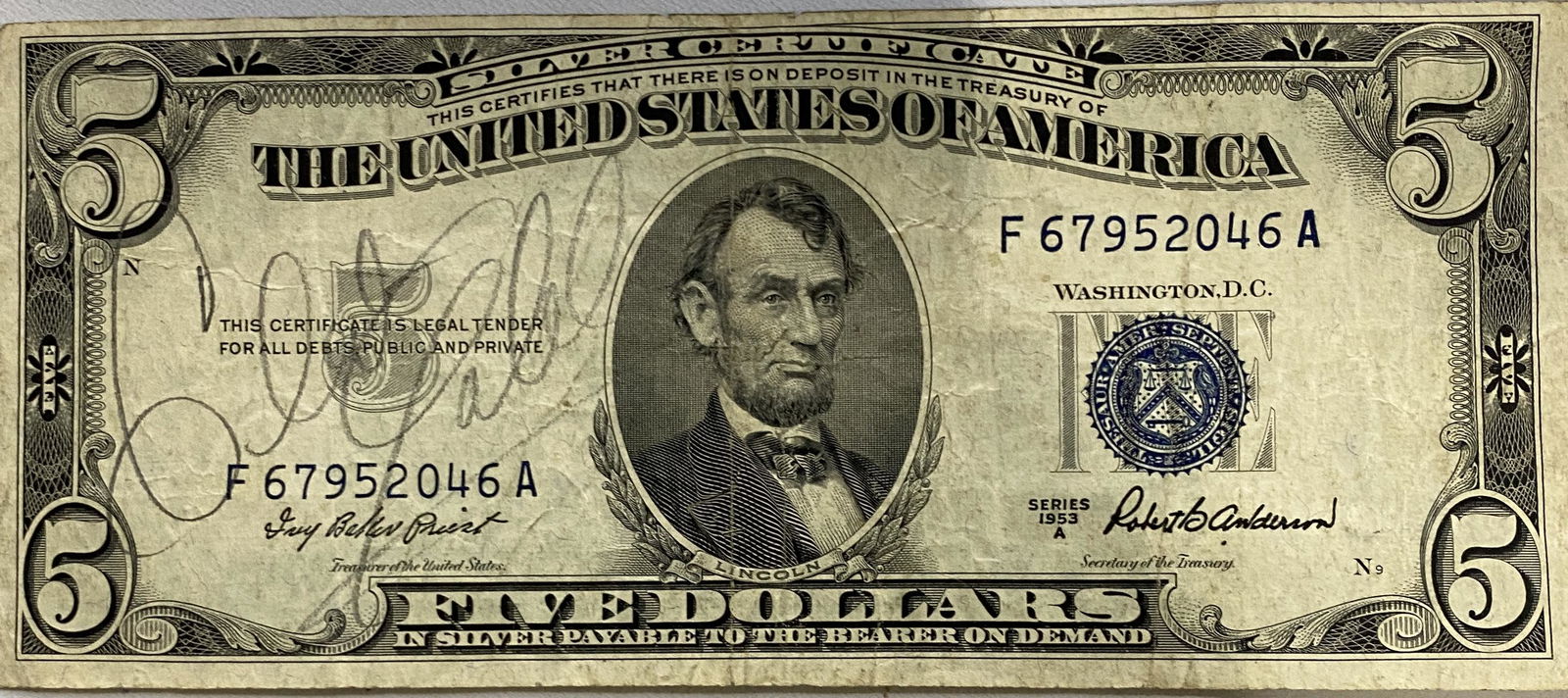 Clark Gable Autographed $5 Bill (1 of 1)