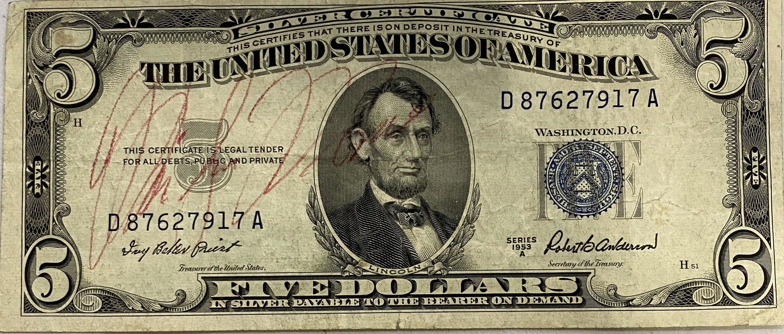 Marylin Monroe Autographed $5 Bill (1 of 1)