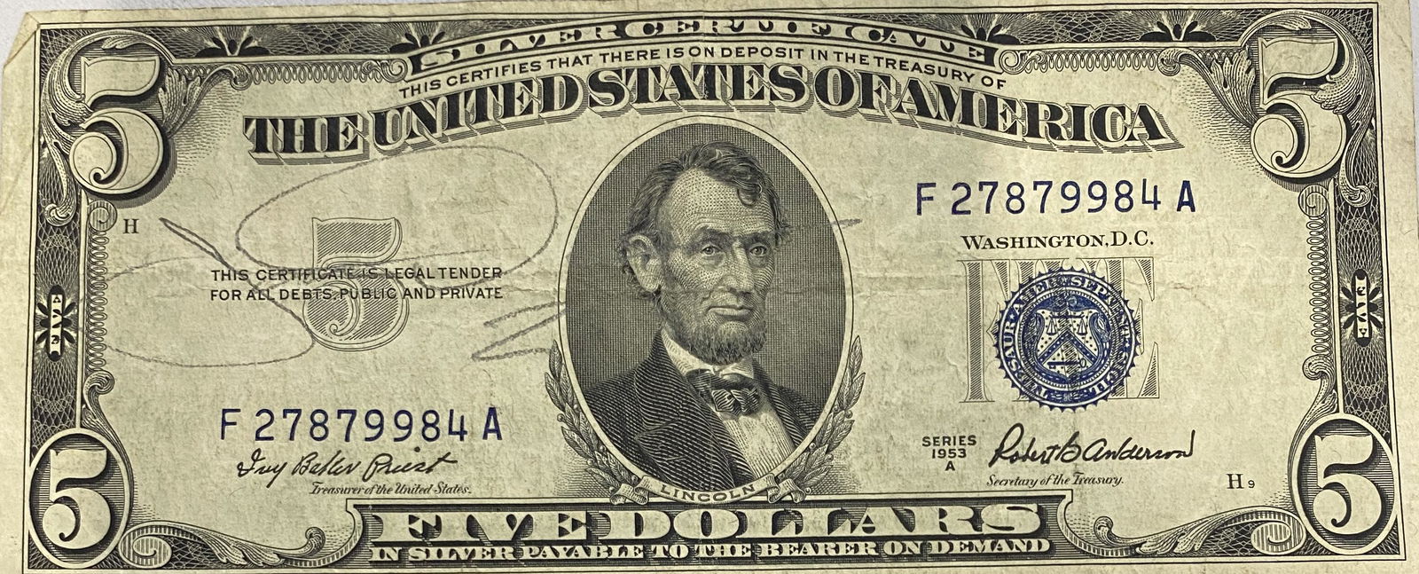 James Dean Autographed $5 Bill (1 of 1)