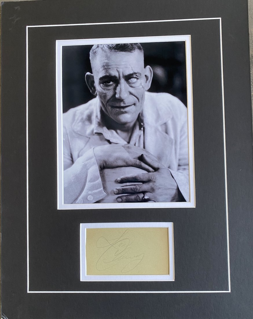 Lon Chaney Autographed Display: Displays are assembled AFTER payment is received, picture is a mock up of finished product. Displays are not framed, and can be framed for a cost. Framed items will state they are framed in the name o