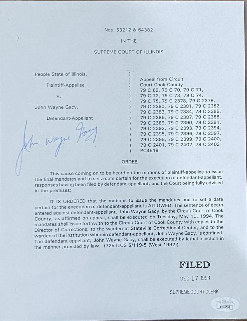 John Wayne Gacy Autographed Court Paper (1 of 1)