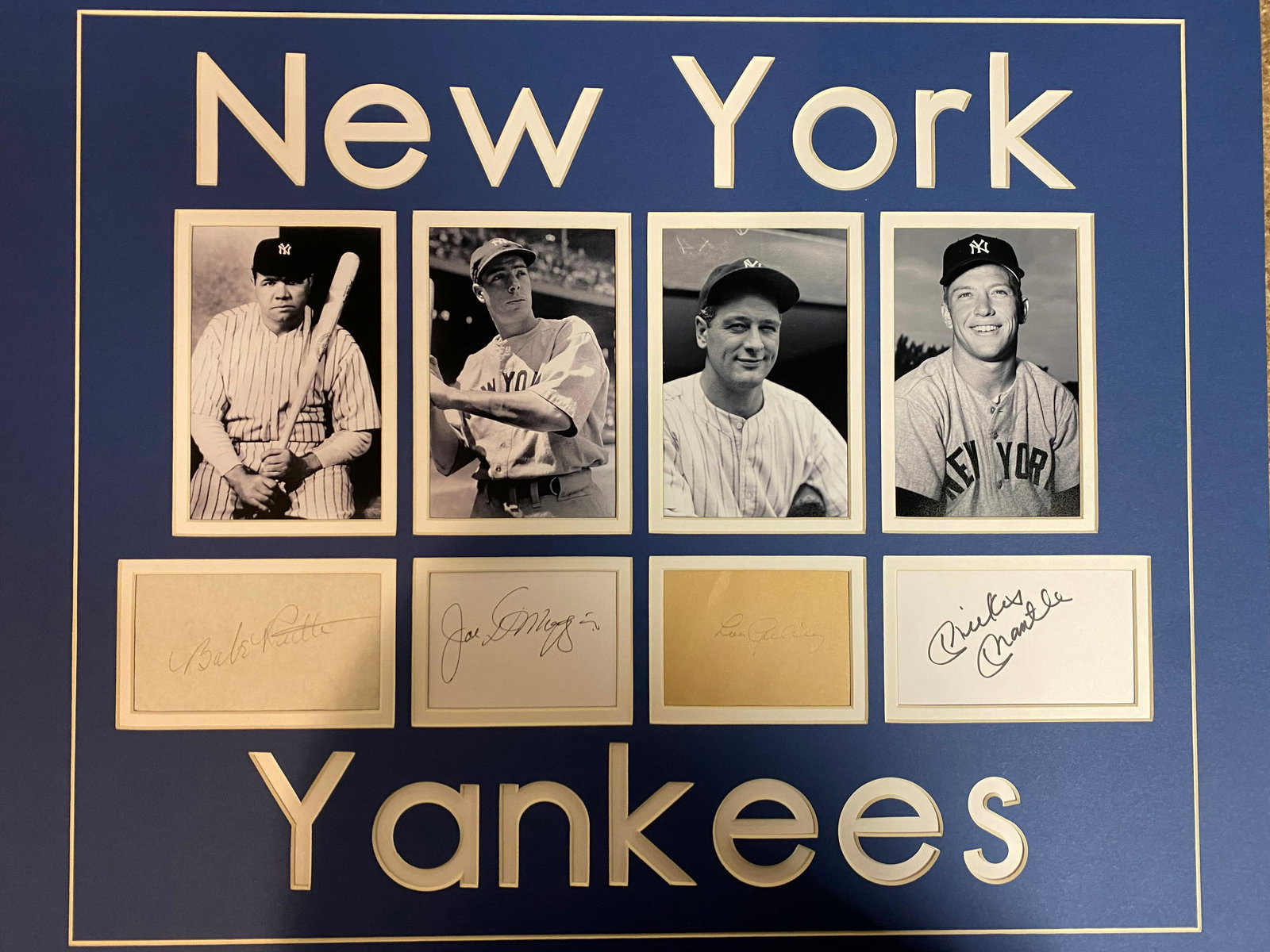 Yankees Autograph Display with Ruth Mantle DiMaggio Gehrig (1 of 1)