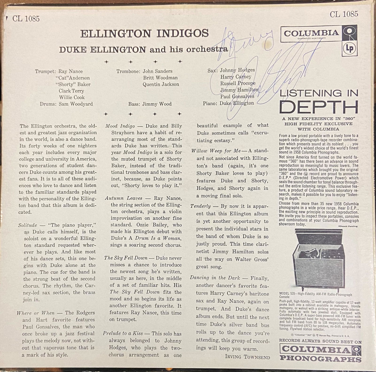 Duke Ellington Autographed Album Cover (1 of 1)