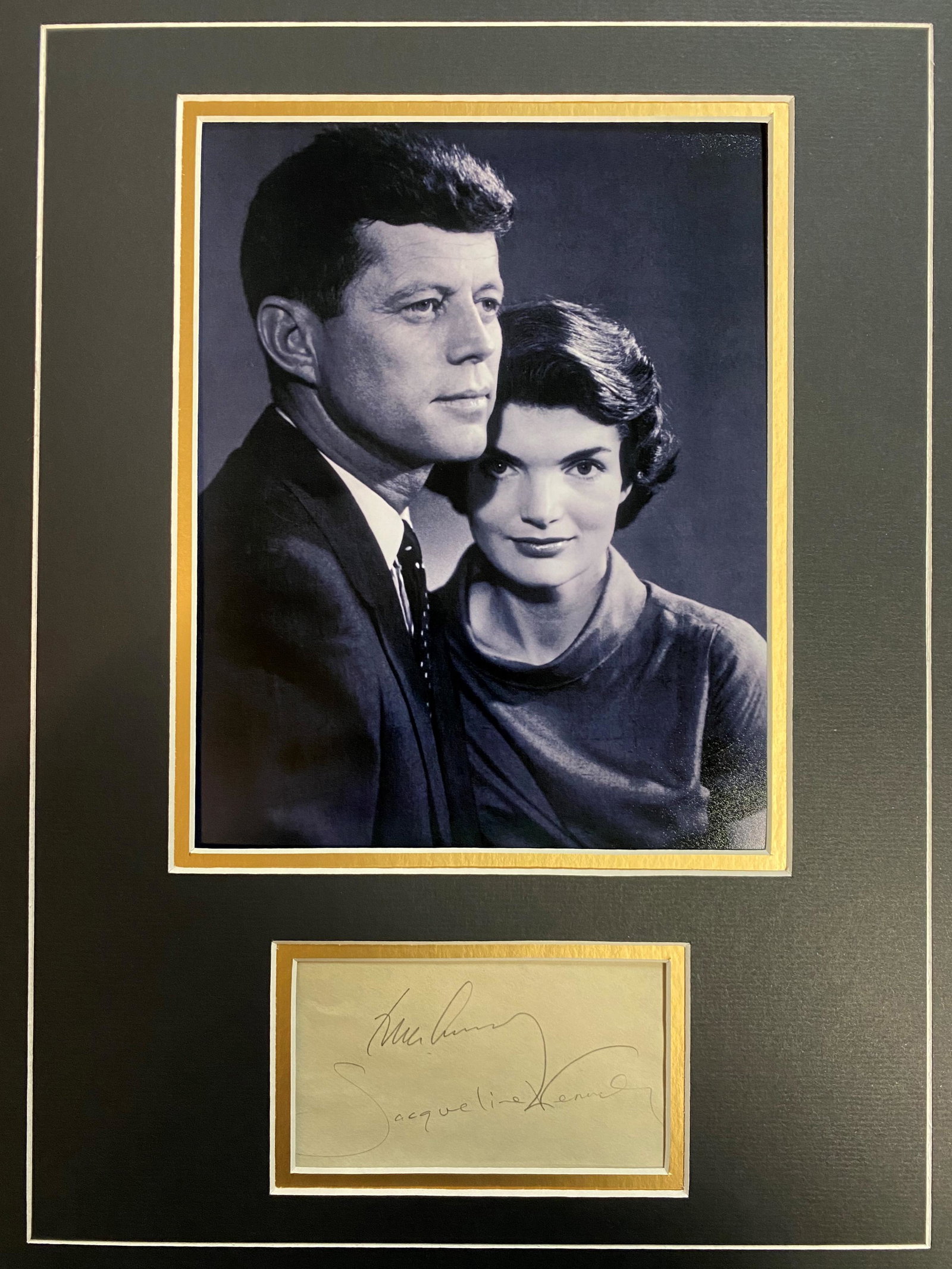 John and Jackie Kennedy Autograph Display: Displays are assembled AFTER payment is received, picture is a mock up of finished product. Displays are not framed, and can be framed for a cost. Framed items will state they are framed in the name o