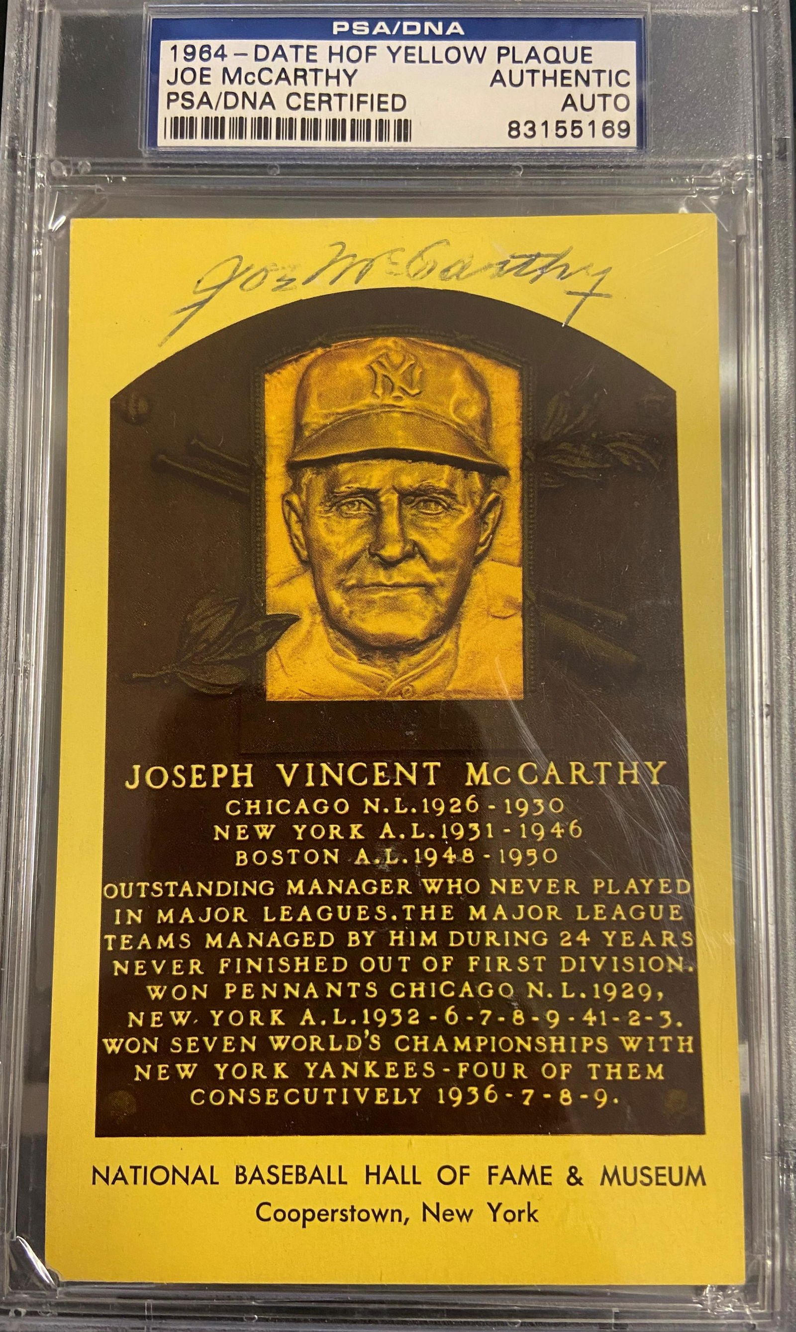 Joe McCarthy Slabbed Autographed Postcard PSA Authenticated (1 of 1)