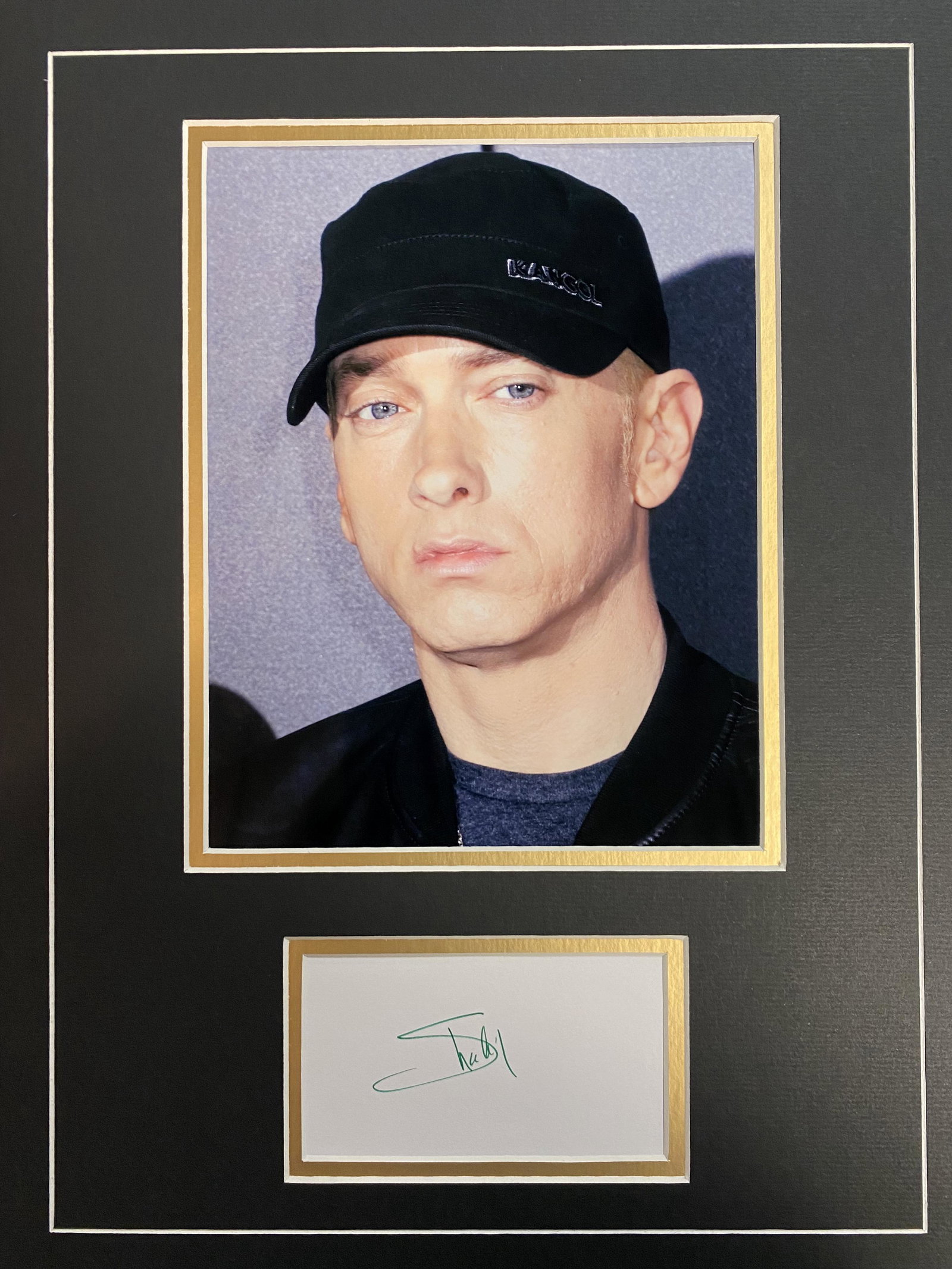Eminem Autograph Display: Displays are assembled AFTER payment is received, picture is a mock up of finished product. Displays are not framed, and can be framed for a cost. Framed items will state they are framed in the name o