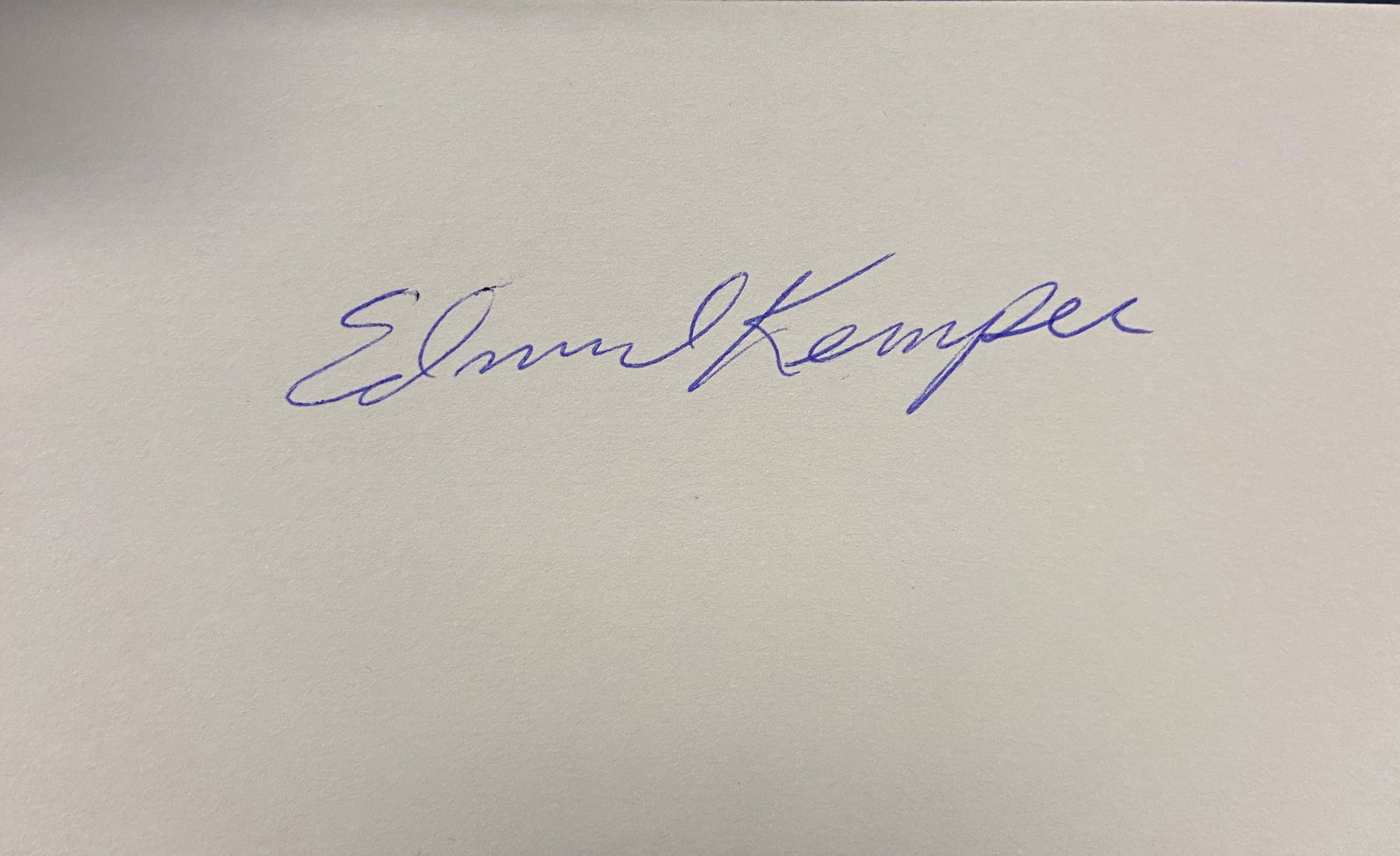 Edmund Kemper Autographed Index Card: Displays are assembled AFTER payment is received, picture is a mock up of finished product. Displays are not framed, and can be framed for a cost. Framed items will state they are framed in the name o