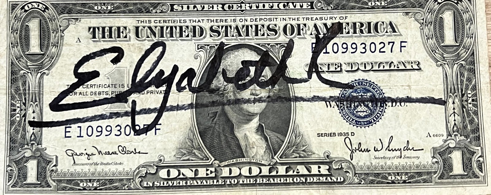 Queen Elizabeth AUTOGRAPHED $1 Bill (1 of 1)