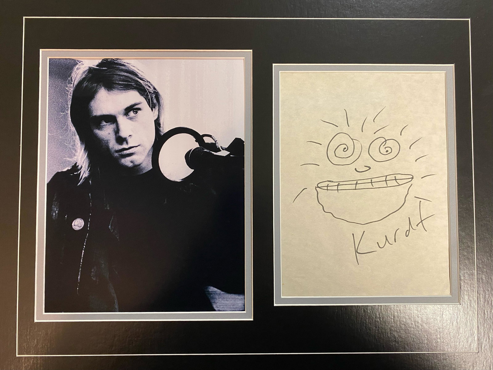 Kurt Cobain Autographed Sketch Display (1 of 1)