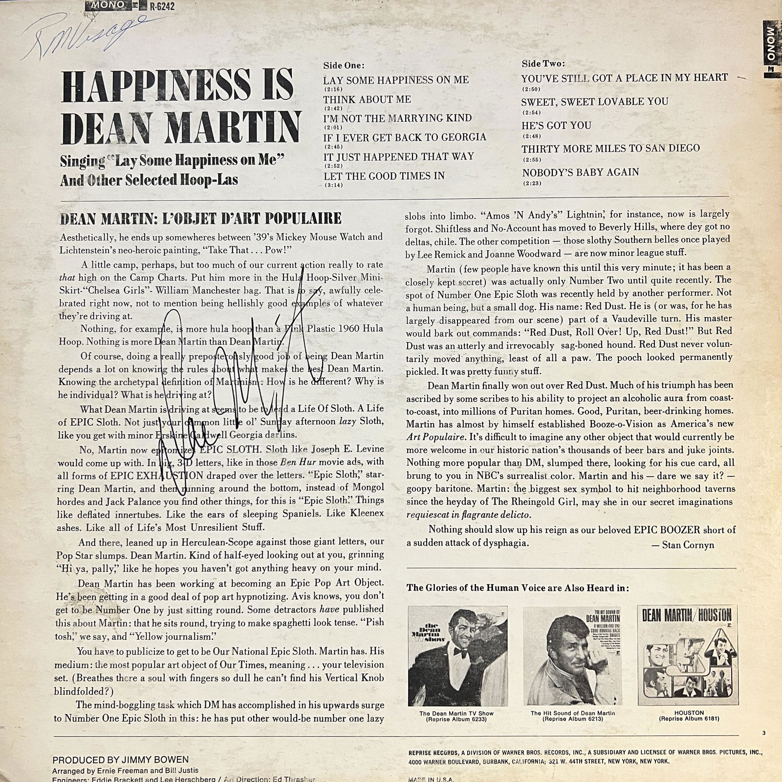 Dean Martin Autographed Album (1 of 1)