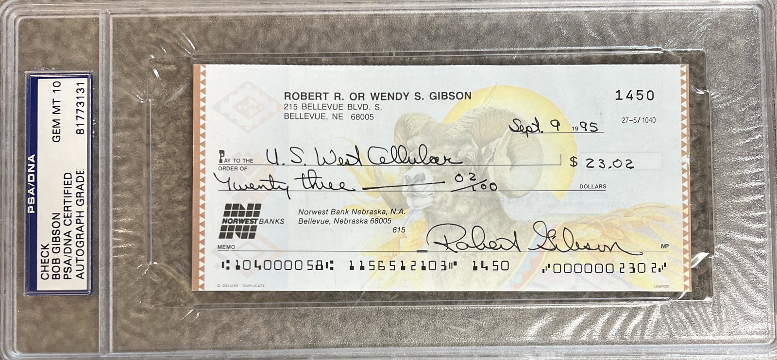 Bob Gibson Autographed Cancelled Check (1 of 1)