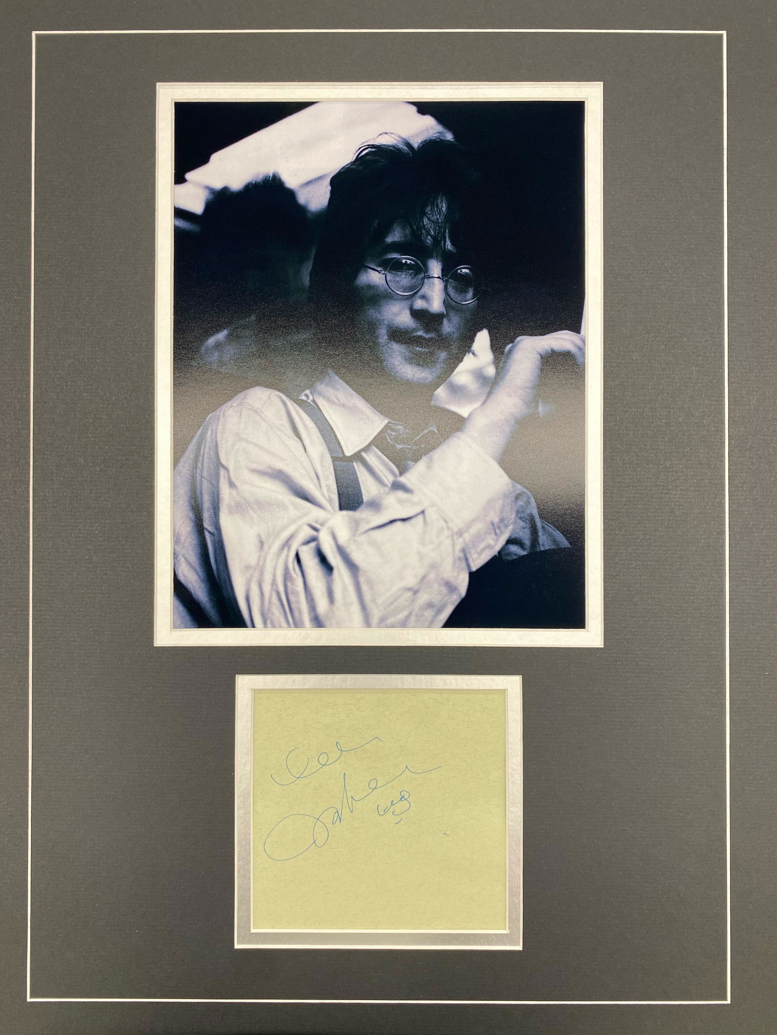 John Lennon Autographed Display: Displays are not framed, and can be framed for a cost. Any item that needs framing will take 2-3 weeks. Framed items will state they are framed in the name of the item. All signed items come with a CO