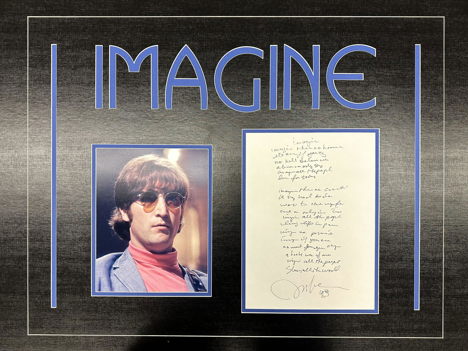John Lennon Imagine Hand Written Lyrics Display (1 of 1)