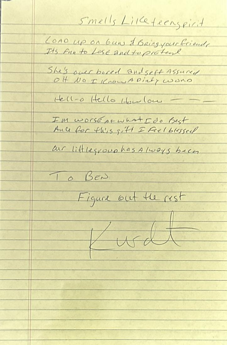 Kurt Cobain Autographed Handwritten Lyrics (1 of 1)