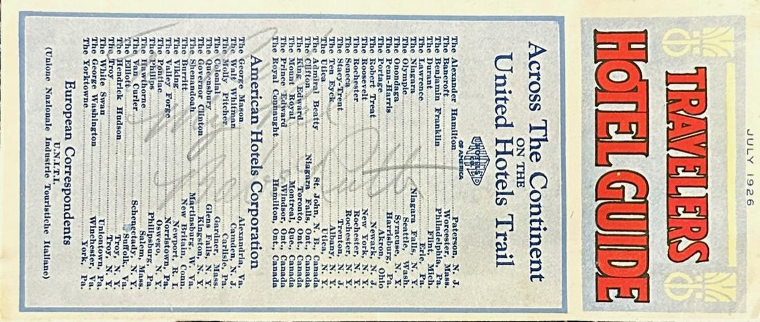 Babe Ruth Autographed Travel Pamphlet (1 of 1)