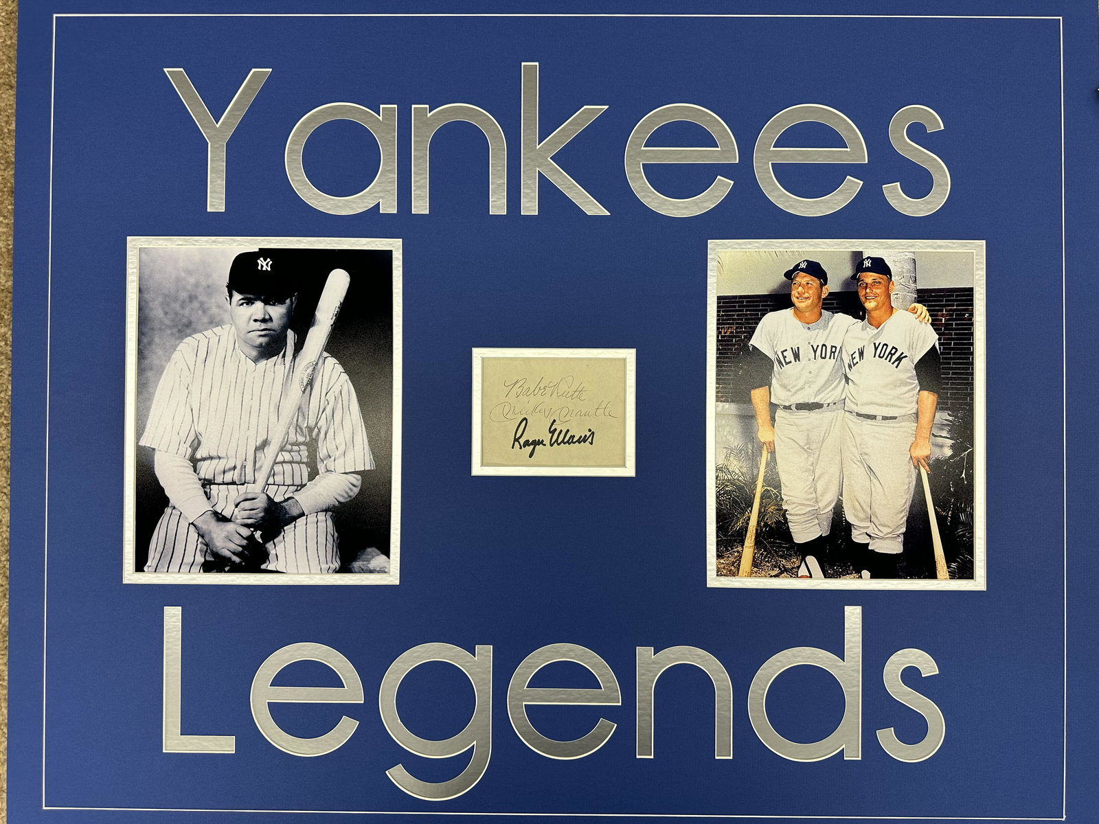 Yankees Legends Autographed Display RUTH MANTLE MARIS (1 of 1)