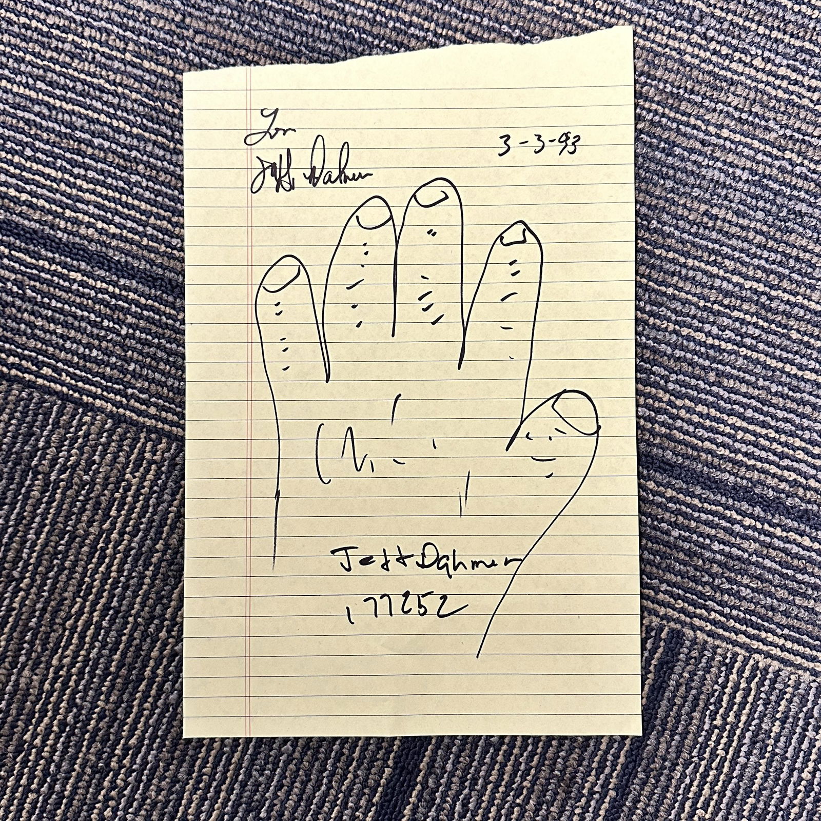 Jeffrey Dahmer Autographed Handprint (1 of 1)