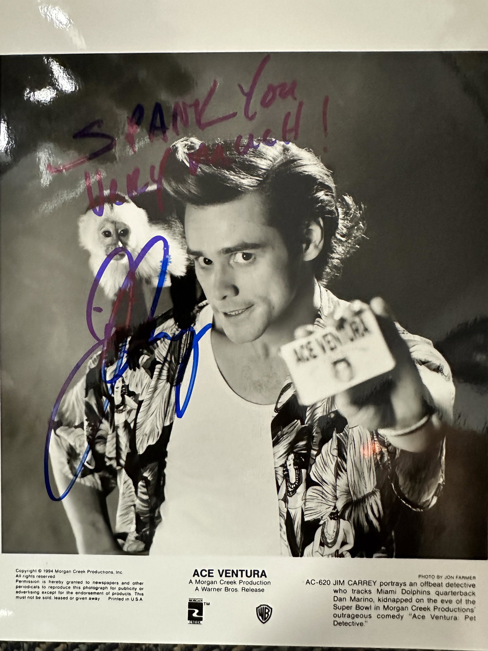Jim Carey Autographed 8X10: Ask any all Questions before bidding not after! Displays are not framed, and can be framed for a cost. Framed items will state they are framed in the name of the item. All signed items come with a COA