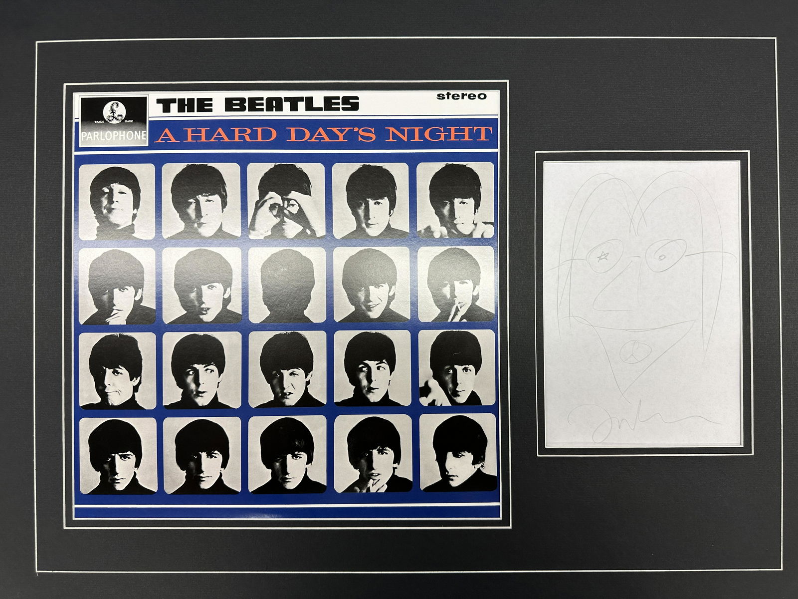 John Lennon Autographed Hand Drawn Face Display (1 of 1)