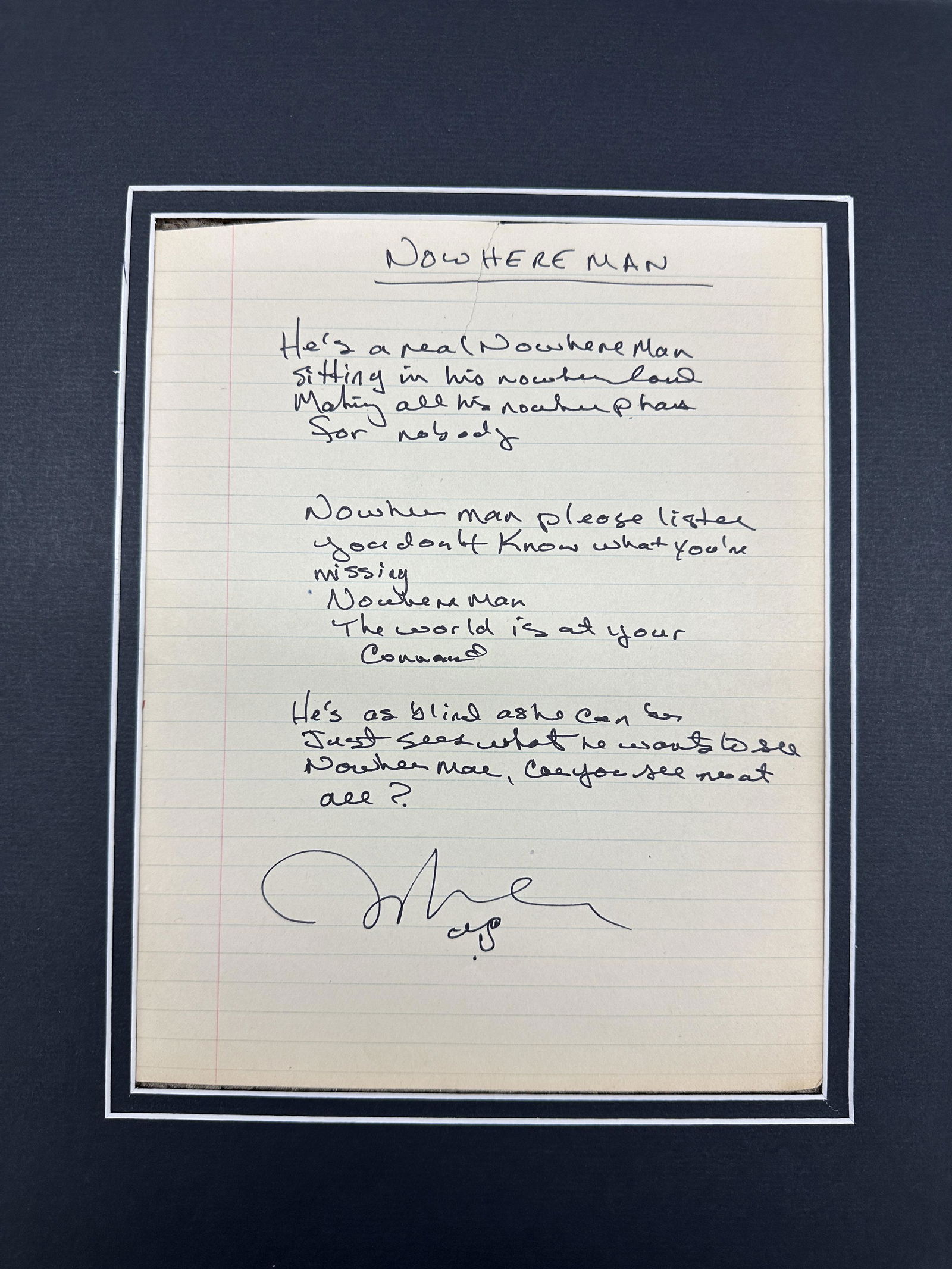 John Lennon Hand Written Lyrics Nowhere Man (1 of 1)