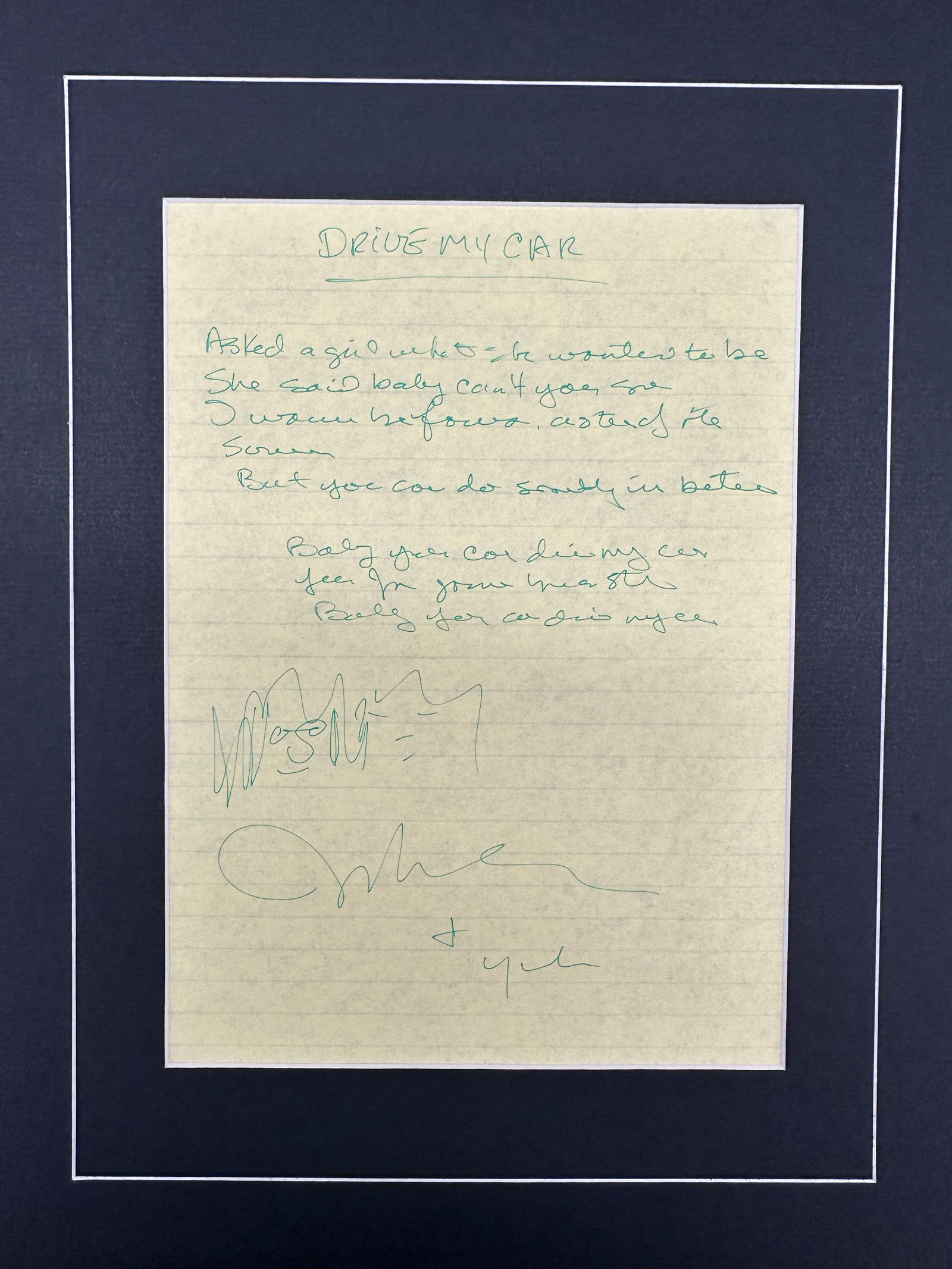 John Lennon Handwritten Lyric! Display (1 of 1)