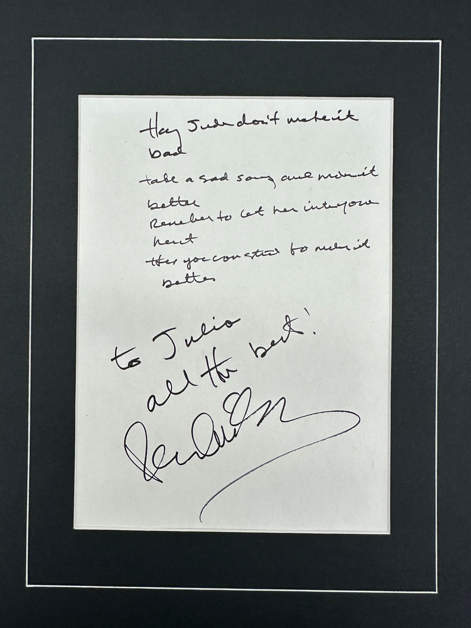 Paul McCartney Autographed Hey Jude Handwritten Lyrics (1 of 1)