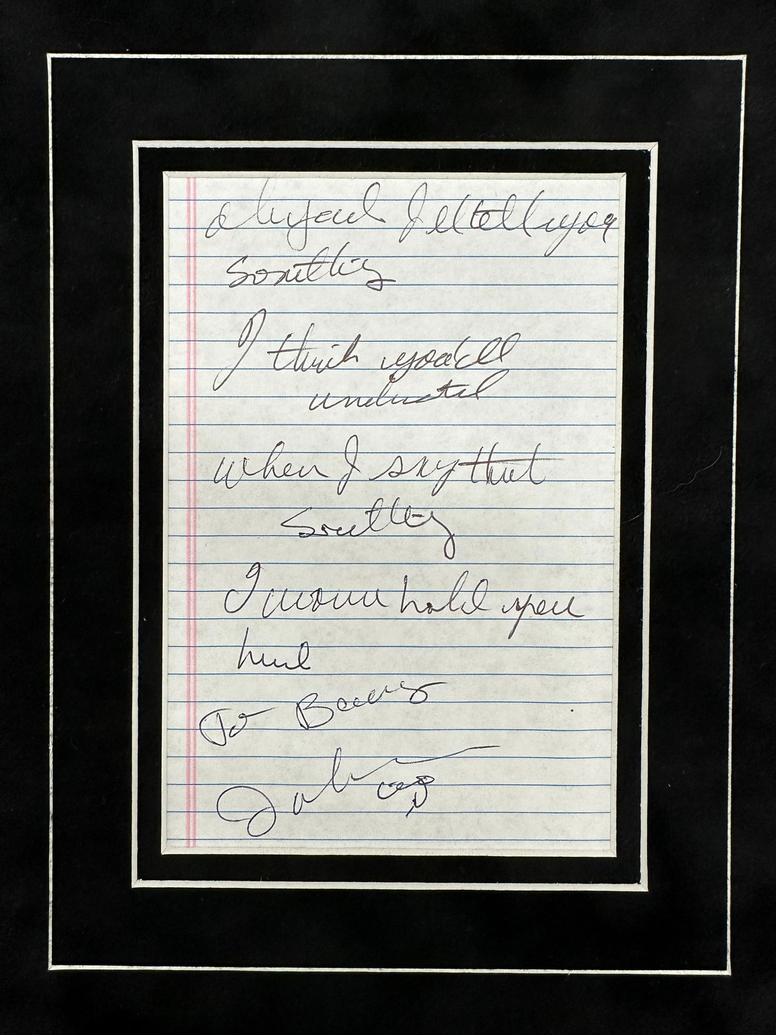 John Lennon Autographed Hold My Hand Lyric Display (1 of 1)