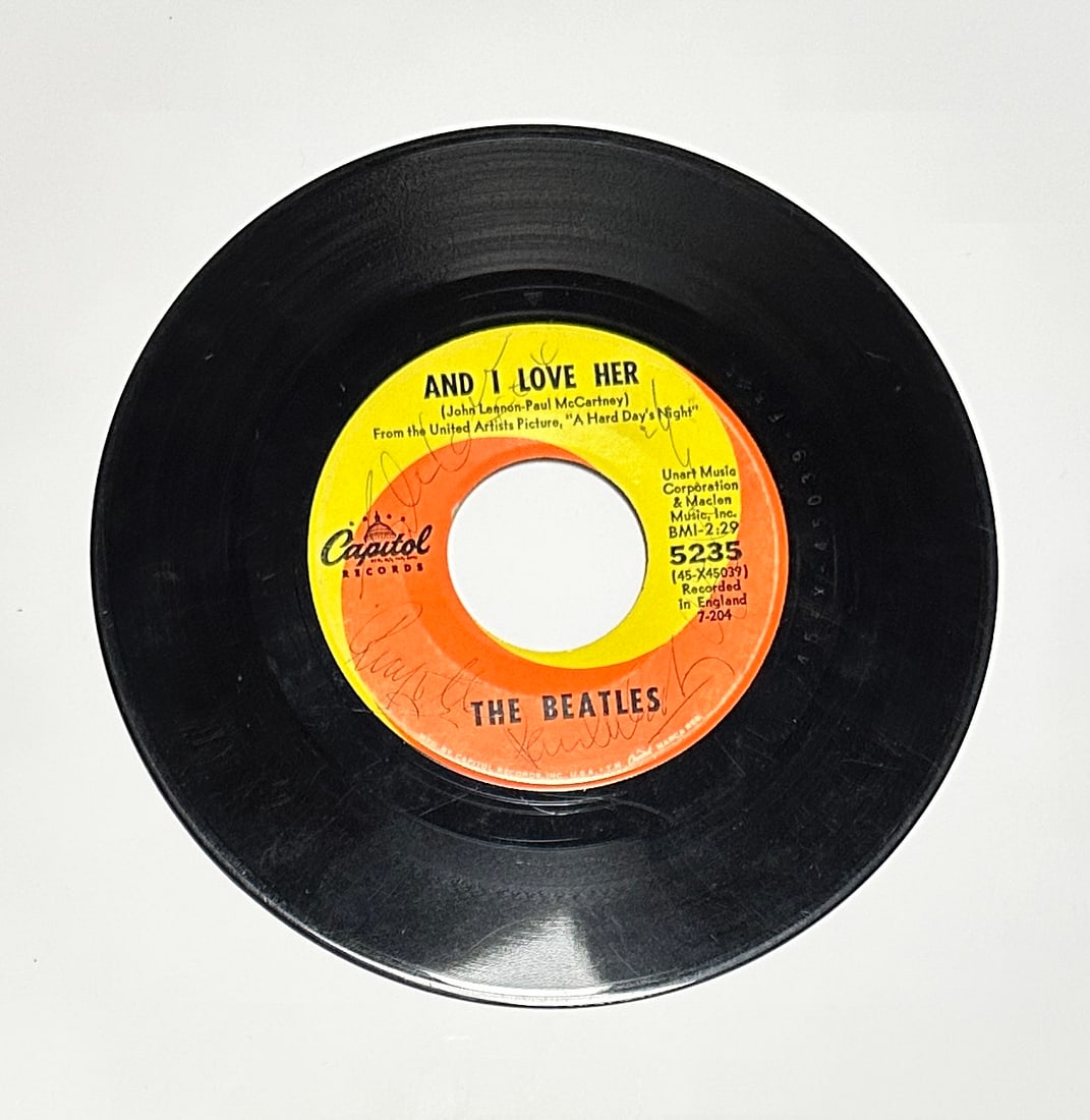The Beatles Autographed 45 Record All 4 (1 of 1)